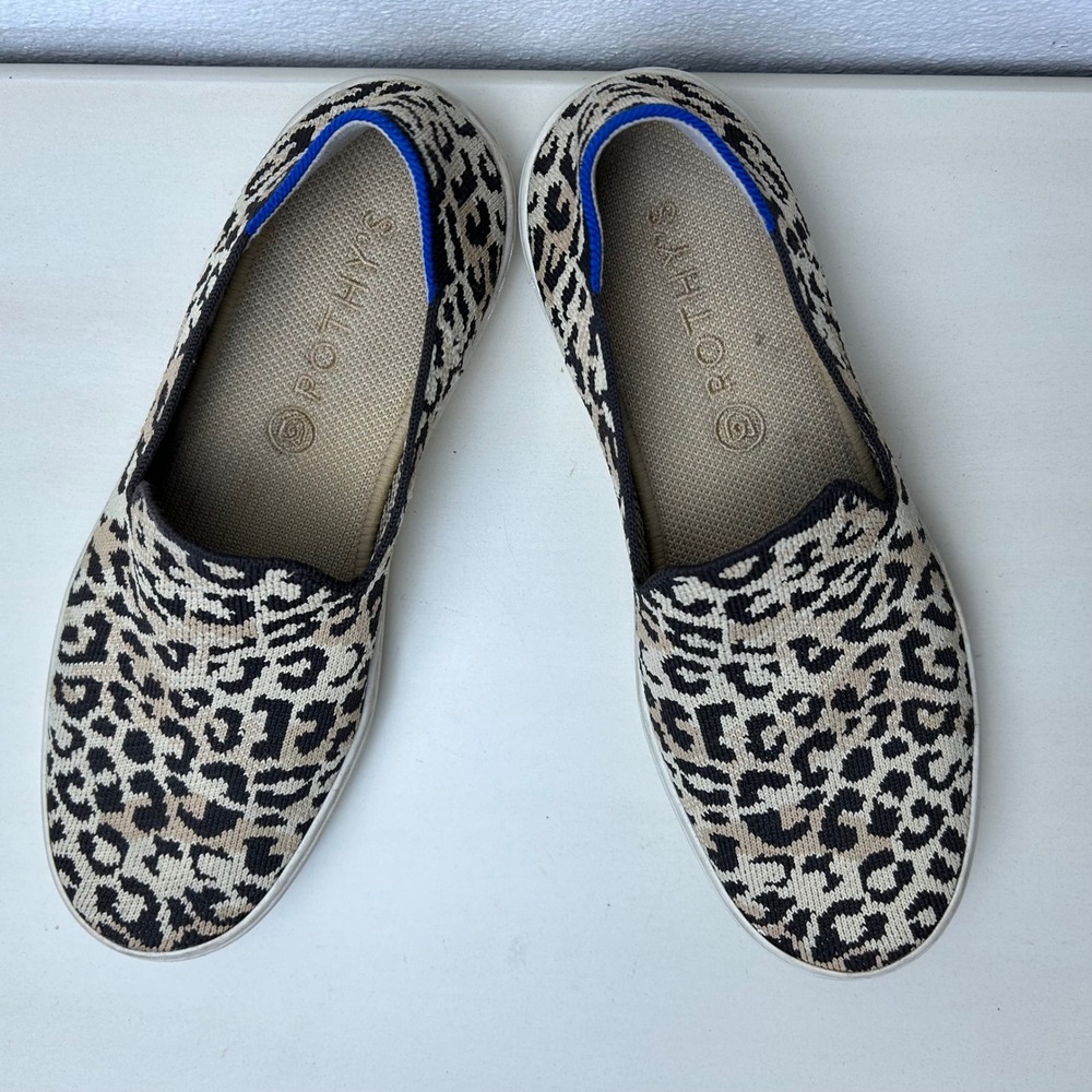 Rothy's City Slip On Sneakers Women's 8.5 Leopard Print Washable Knit Shoes - Picture 2 of 8